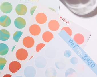 Dot My Bujo! Sticker Sheet Palettes (Set of 4) | Watercolour & Faux Holographic design | Bullet journal stickers (circle)