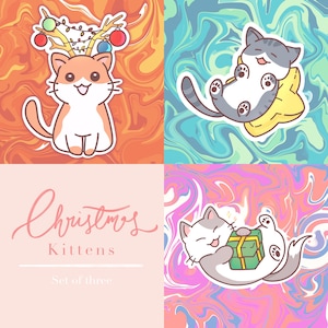 ¡Gatitos navideños completos 2020! / pegatinas artísticas originales (juego de tres)