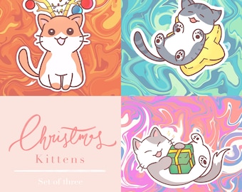Complete Christmas Kitties 2020! | original art stickers (Set of three)