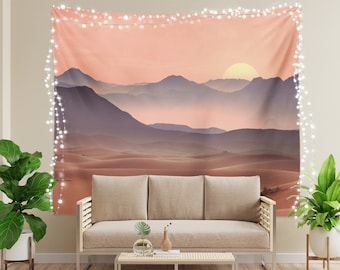 Sunrise in the desert minimalist tapestry, sun mountain horizon landscape wall decor, bedroom living room college dorm, gift friend birthday