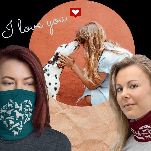 Dog love Neck gaiter, Washable Reusable breathable, gift for dog lovers, scarf, bandana, face mask, Labrador golden retriever owners