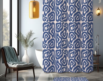 Ocean blue algae Shower Curtain, seaweed abstract Bathroom Curtain Mat, white beach sea coast underwater plant home bath decor, house gift