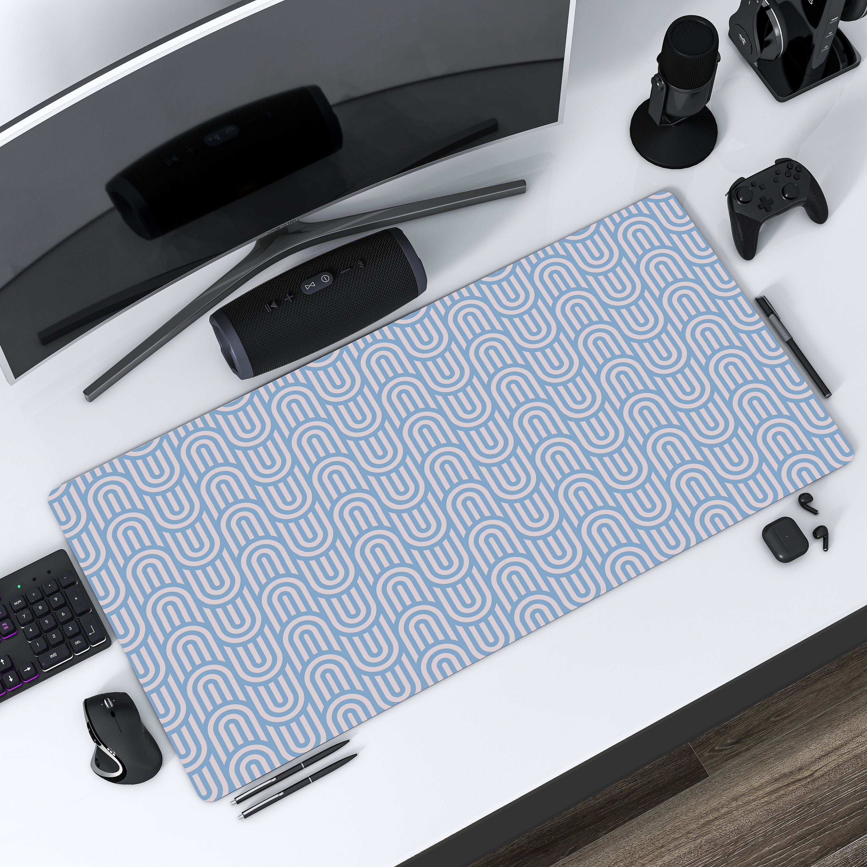 Classic Mid-century Large Mouse Pad, Blue Green Brown Retro Desk Mat ...