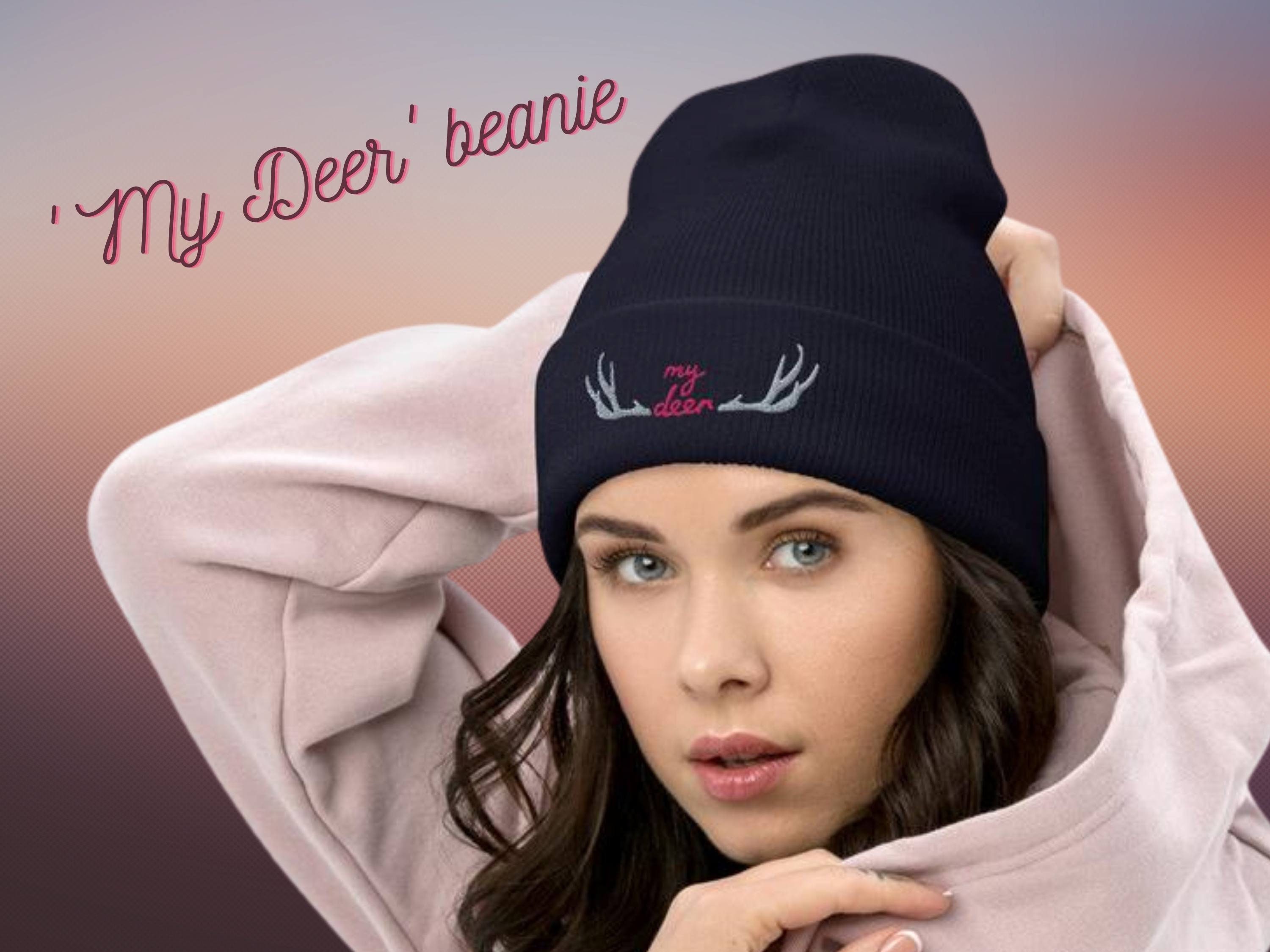 My Deer Cuffed Beanie, embroidery winter hat, gift for men women, toque, essential outdoor gear, knitted hat, warm & cozy