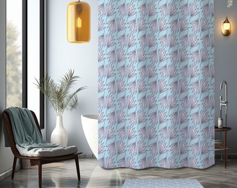 Blue floral Shower Curtain, wildflower spring summer garden cottagecore, Bathroom Mat, modern farmhouse home bath decor, house warming gift