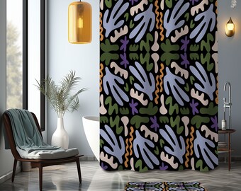 Ocean blue algae Shower Curtain, green seaweed modern Bathroom Curtain Mat, beach coast sea underwater plant home bath decor, house gift