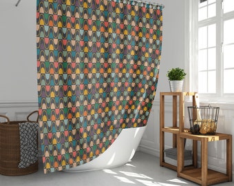 Colorful circle retro Shower Curtain, funky purple blue circle  Mid-century 70s vintage bathroom curtain mat, Home bath Decor, House Gift