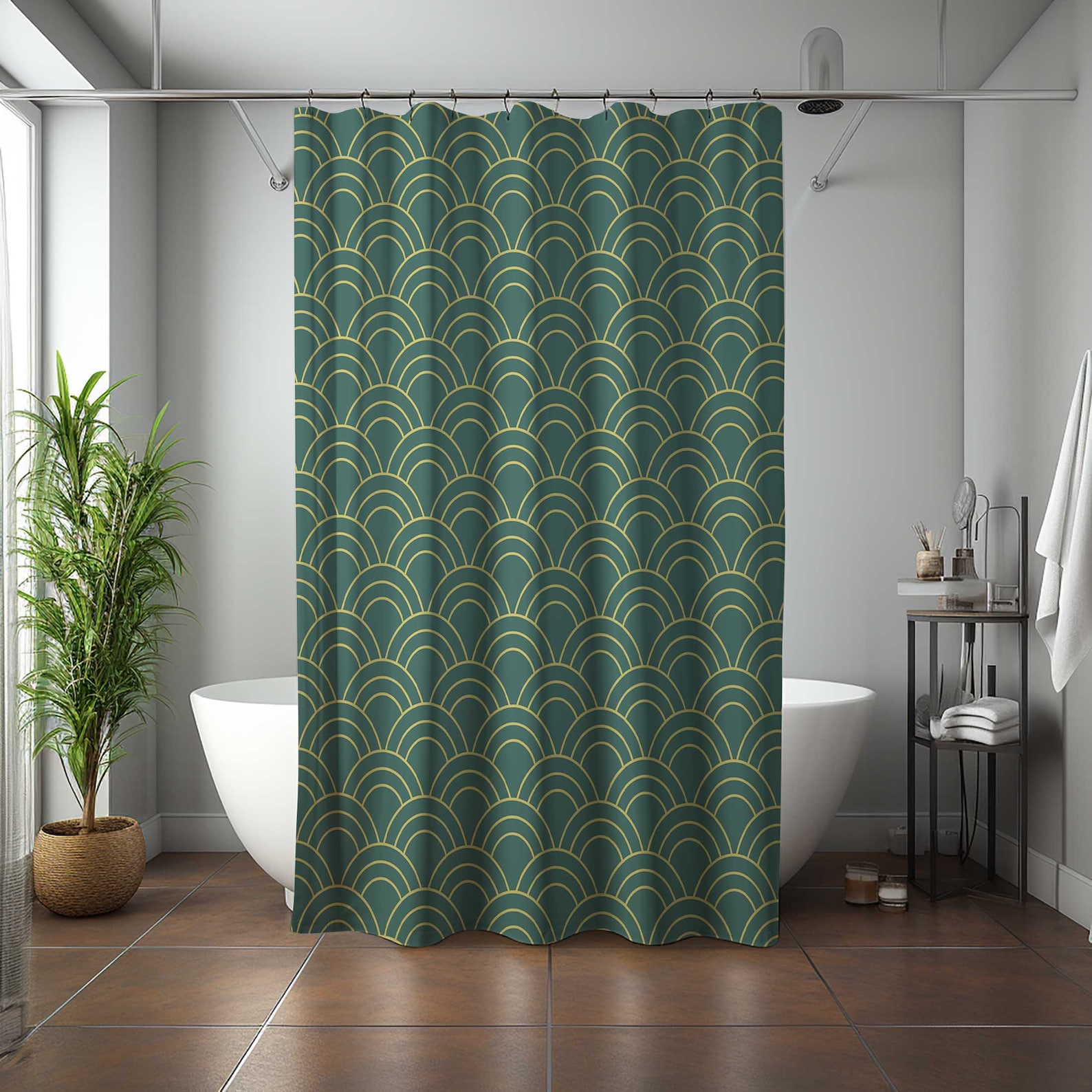 Japanese wave Shower Curtain, classic Japan kanagawa ocean sea, blue green bathroom curtain mat, Home bath set decor, House warming Gift - Curtain (180x240cm)