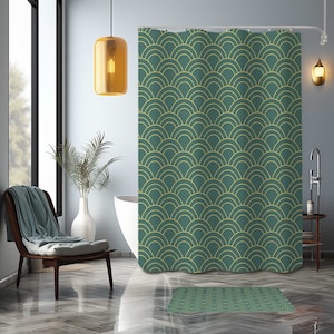 Japanese wave Shower Curtain, classic Japan kanagawa ocean sea, blue green bathroom curtain mat, Home bath set decor, House warming Gift