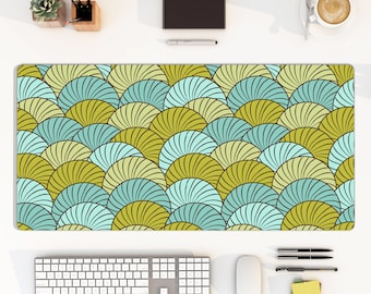 Colorful Seashell large mousepad, sea shell blue green beach coast ocean underwater deskmat, computer keyboard pad, gift friend birthday