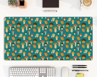 Mushroom in the forest large mouse pad, blue orange wild fungus cottagecore desk mat, computer keyboard pad, autumn fall thanksgiving, gift