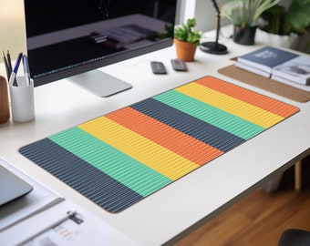 Colorful retro rainbow large mousepad, mid-century 70s vibe cute desk mat, home Office decor, computer keyboard pad, gift friend birthday
