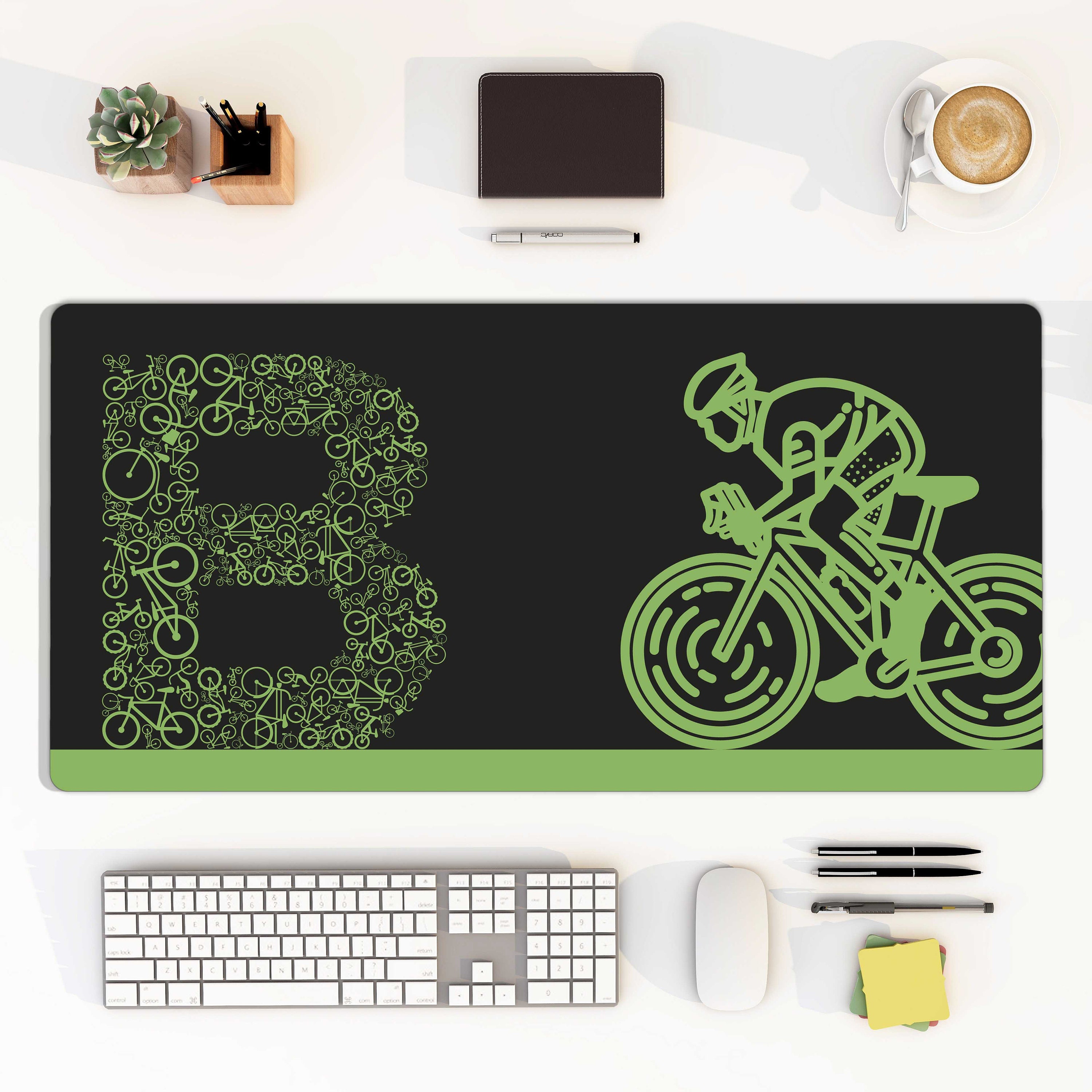 Bike Monogram CUSTOM Large Mouse Pad, Cyclist Race Green Blue Desk Mat ...