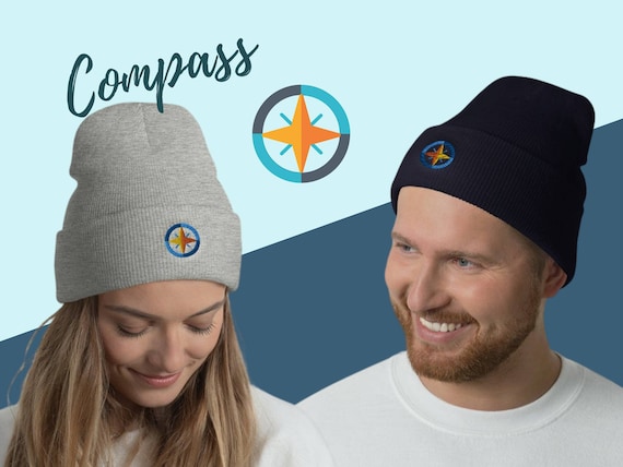 Compass Cuffed Beanie, Embroidery Winter Hat, Toque, Essential Outdoor Gear,  Stylish Accessories, Warm & Cozy, Nautical Travel Gift 