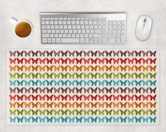 Colorful rainbow butterfly large mouse pad, botanical tropical desk mat, insect nature creature, computer keyboard pad, gift friend birthday
