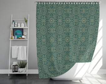 Beautiful Byzantine art Shower Curtain, elegant classic dark green geometric ancient roman bathroom curtain mat, Home bath decor, House Gift