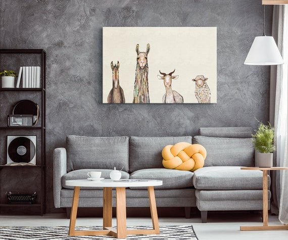 Donkey Llama Goat Sheep Animal Farming Print Canvas Wall Art | Etsy