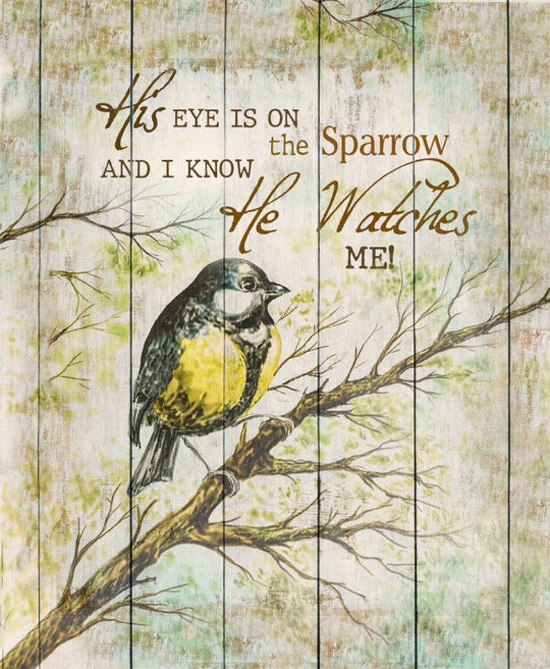 Bird His Eye Is On the Sparrow Print Canvas Wall Art Poster Etsy