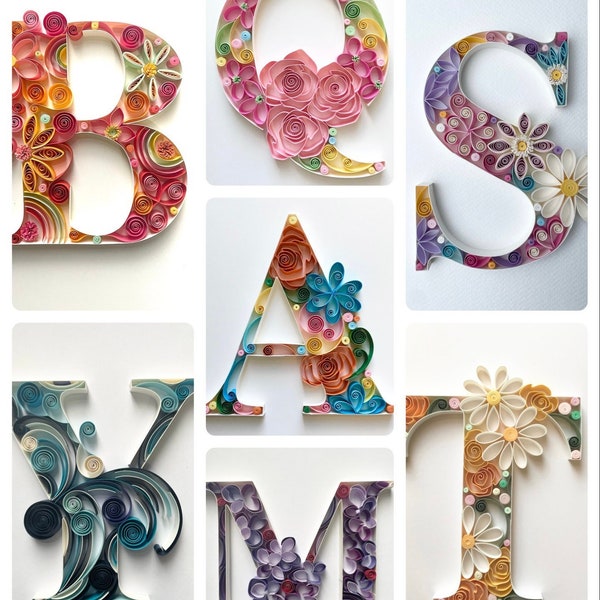 Art initial / art quilling encadré / fleurs quilling / lettre quilling