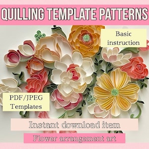 Plantilla de quilling para arreglos florales, patrones de quilling, patrones de plantillas de quilling, flores de quilling, descarga instantánea, arte enmarcado con quilling