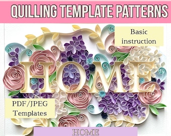 Home quilling template, Quilling patterns, quilling template patterns, quilling flowers, instant download, quilled art framed