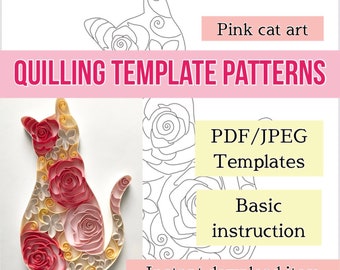 Cat quilling template, Quilling patterns, quilling template patterns, quilling flowers, quilling cat, instant download, quilled art framed