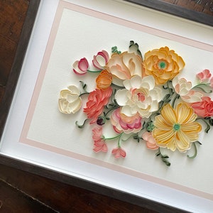 Quilling art piece wall art - paper quilling flowers - quilling art framed - Home decoration - house warming - mothers day gift