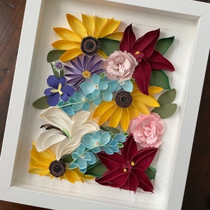 Family Birth month flower arrangement - personalized gifts - Mothers Day gift - paper flower arrangement- quilling art framed - new family