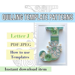 Plantilla de quilling, Carta de quilling, Patrones de quilling, patrones de plantilla de quilling, letra J, kit de quilling, descarga instantánea, inicial