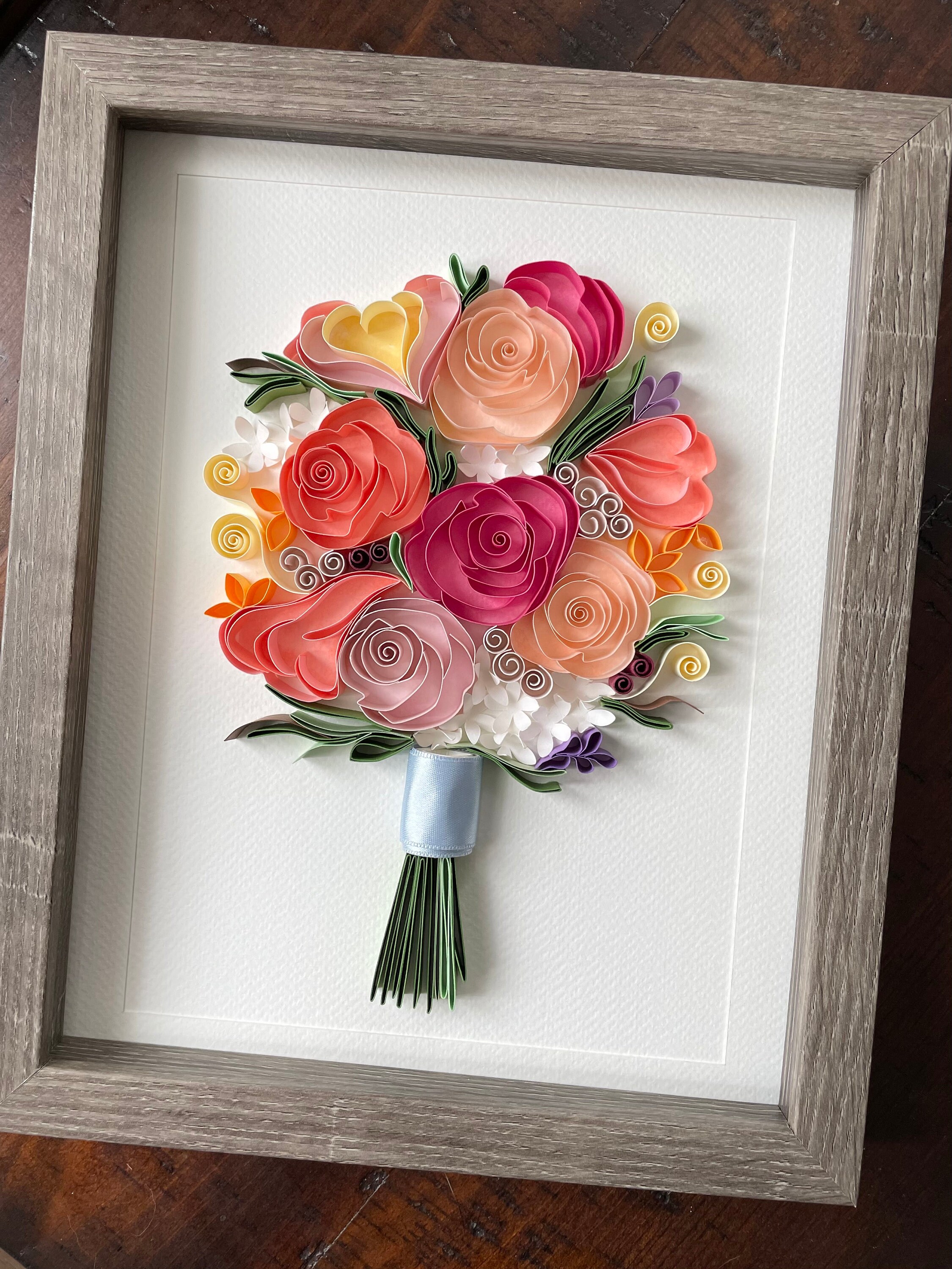Paper Flower Bouquet Framed Wall Art Pink Rose Bouquet Art Etsy