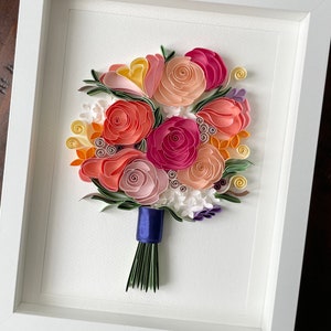 Bouquet de fleurs en papier - art mural encadré - art bouquet de roses roses - art mural - fleur piquante - cadeau pour mère - cadeau fleur pour elle