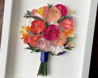 Paper flower bouquet - framed wall art - pink rose bouquet art - wall art - quilled flower - gift for mother - flower gift for her