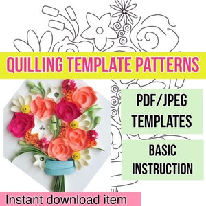 Quilling template, Quilling card, Quilling patterns, quilling template patterns, quilling flowers, quilling kit, instant download