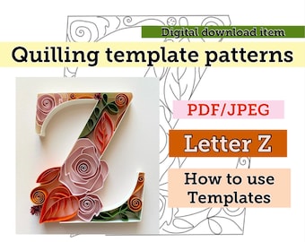 Quilling template, Quilling letter, Quilling patterns, quilling template patterns, quilling flowers, quilling kit, instant download, initial