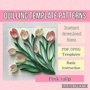 Modello per quilling a tulipano, modelli per quilling, modelli per quilling, fiori per quilling, tulipano per quilling, download immediato, arte quilling