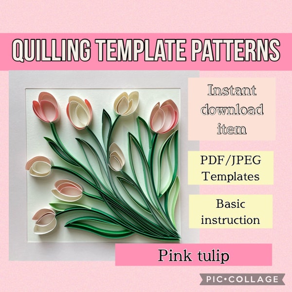 Tulip quilling template, Quilling patterns, quilling template patterns, quilling flowers, quilling tulip, instant download, quilled art
