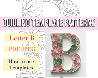 Quilling template, Quilling letter, Quilling patterns, quilling template patterns, letter B, quilling kit, instant download, initial