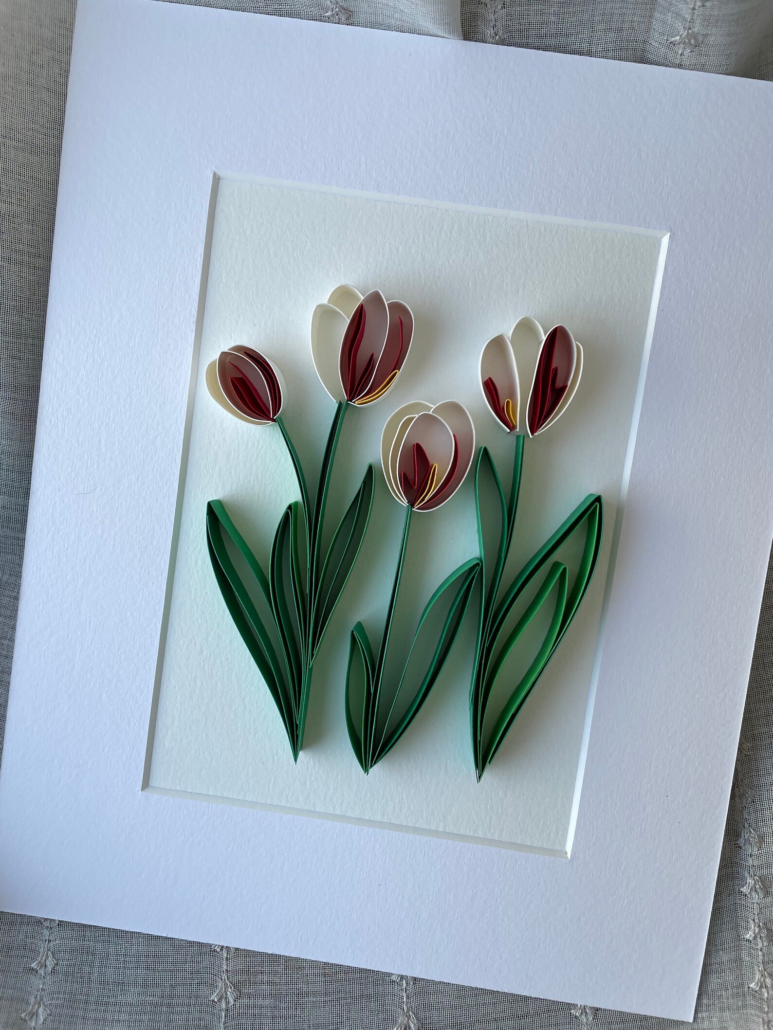 Simple Pink Tulip Quilling Art Tulip Wall Art Gift for Wife Gift for