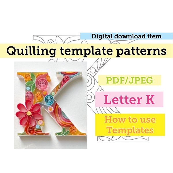 Quilling template, Quilling letter, Quilling patterns, quilling template patterns, quilling flowers, quilling kit, instant download, initial