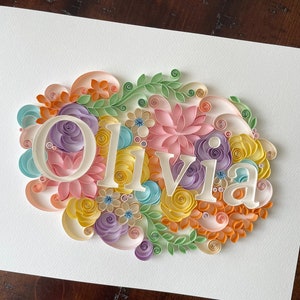 Prénom, cadeau prénom - cadeau personnalisé - prénom artistique quilling - prénom artistique pour mur - décoration de chambre de bébé, cadeau bébé - oeuvre d'art personnalisée - oeuvre d'art pour chambre d'enfant