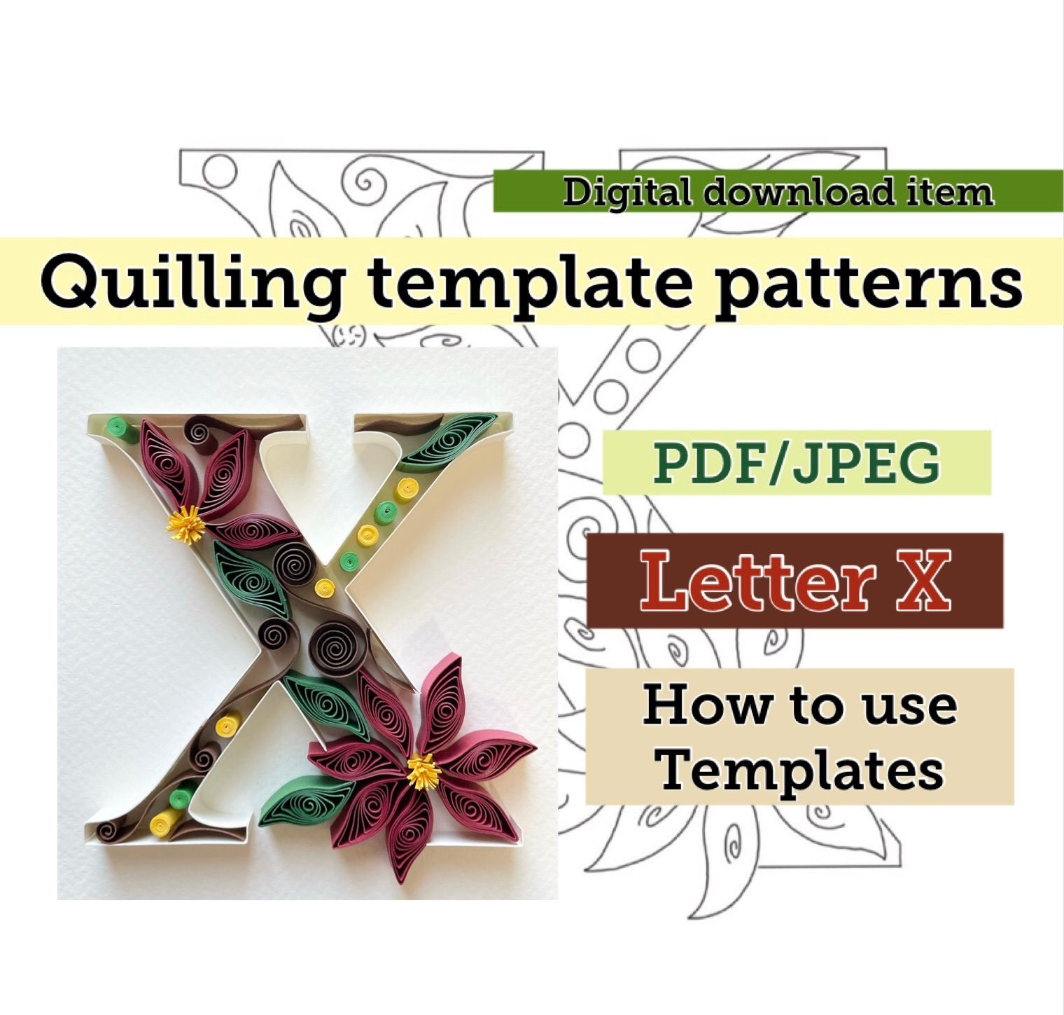 Quilling Pattern Script Quilling Template, Quilling Letter, Quilling Patterns, Quilling ...