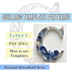 Quilling template, Quilling letter, Quilling patterns, quilling template patterns, letter C, quilling kit, instant download, initial