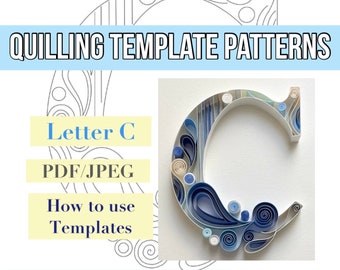Quilling template, Quilling letter, Quilling patterns, quilling template patterns, letter C, quilling kit, instant download, initial