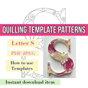 Plantilla de quilling, Carta de quilling, Patrones de quilling, patrones de plantilla de quilling, letra S, kit de quilling, descarga instantánea, inicial
