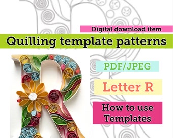 Quilling template, Quilling letter, Quilling patterns, quilling template patterns, quilling flowers, quilling kit, instant download, initial