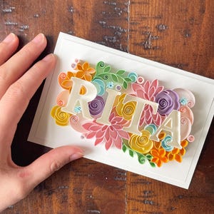 Carte personnalisée, Quilling, cadeau de mariage personnalisé - Nom d'art Quilling - carte de visite, carte Quilling, nom piquante, carte initiale, voeux