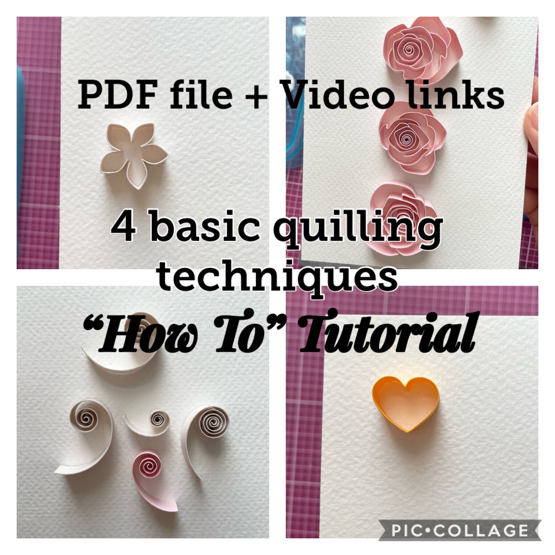 Five Quilling Lessons for Beginners Demo PDF Art Tutorial Digital Book  Flowers Leaves Berry Basket Butterfly Tutorial in Handmade 