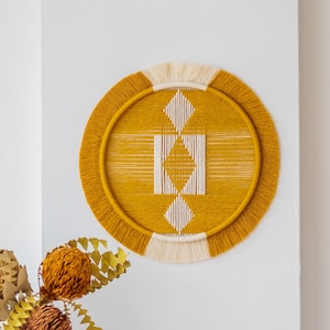 Colorful Macrame Wall Hanging, Circle Wall Decor, Yarn Wall Art, Tribal Home Decor, Bohemian Wall Decor, Textile Mural, Fiber Art