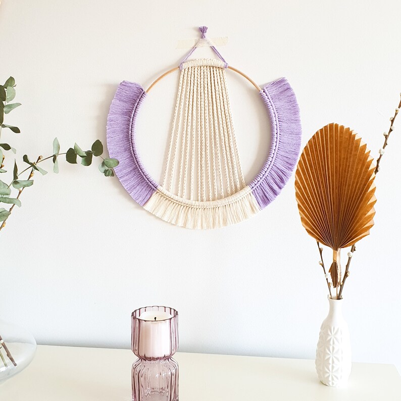 Purple Wall Hanging Circle Fiber Art Lilac Macrame Decor Etsy