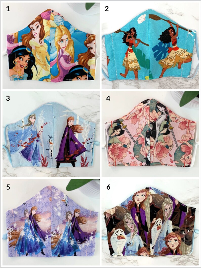 Kids Disney Princess Face Masks w/ Adjustable Ear Straps